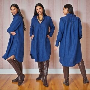 CP Shades 100% Linen Lara Dress In Indigo Twill XS